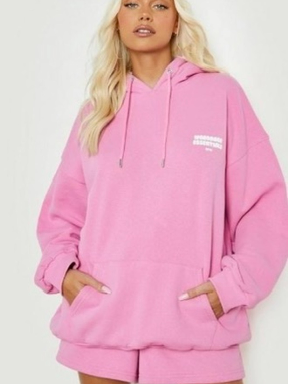 Oversized Pink sweat set- Hoodie Sweatshirt/ sweat shorts - Women